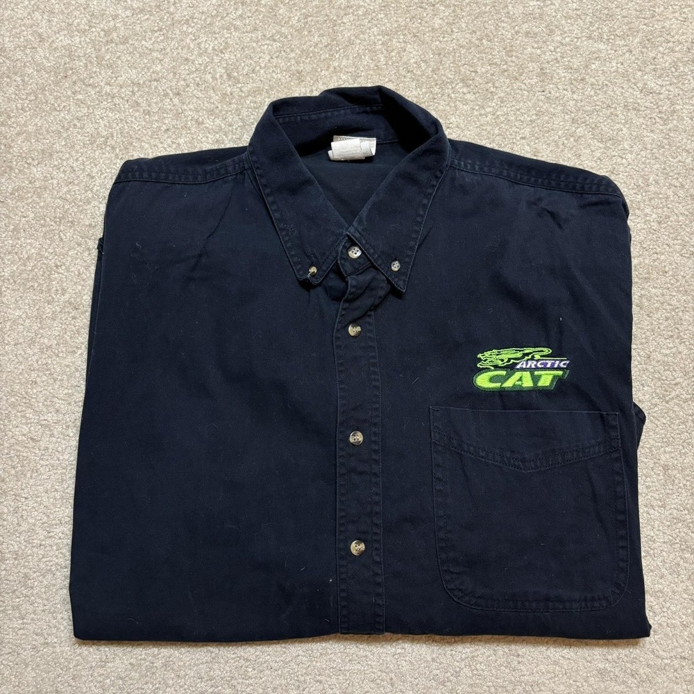 Vtg Arctic Cat Shirt Large Blue Button Up Long Sleeve Snowmobile Embroidered 90s